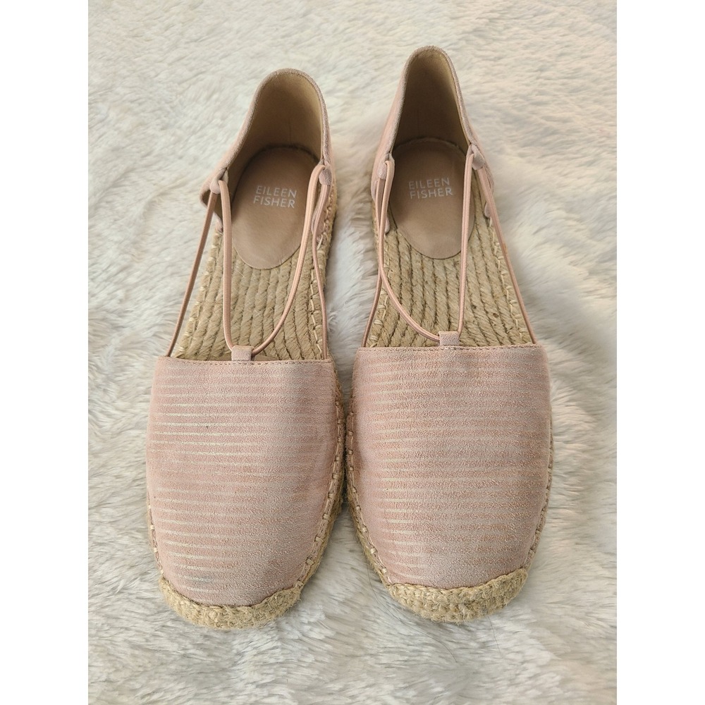 Eileen Fisher Womens Suede Metallic Stripe Espadrille Flats Blush Pink Size 8.5